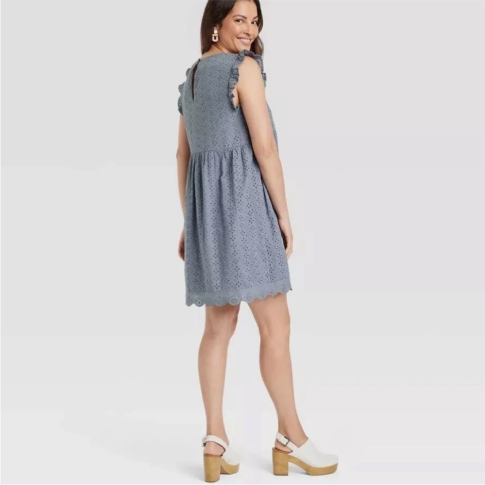 Knox Rose Slate Blue Grey Sleeveless Eyelet Dress - Picture 3 of 5